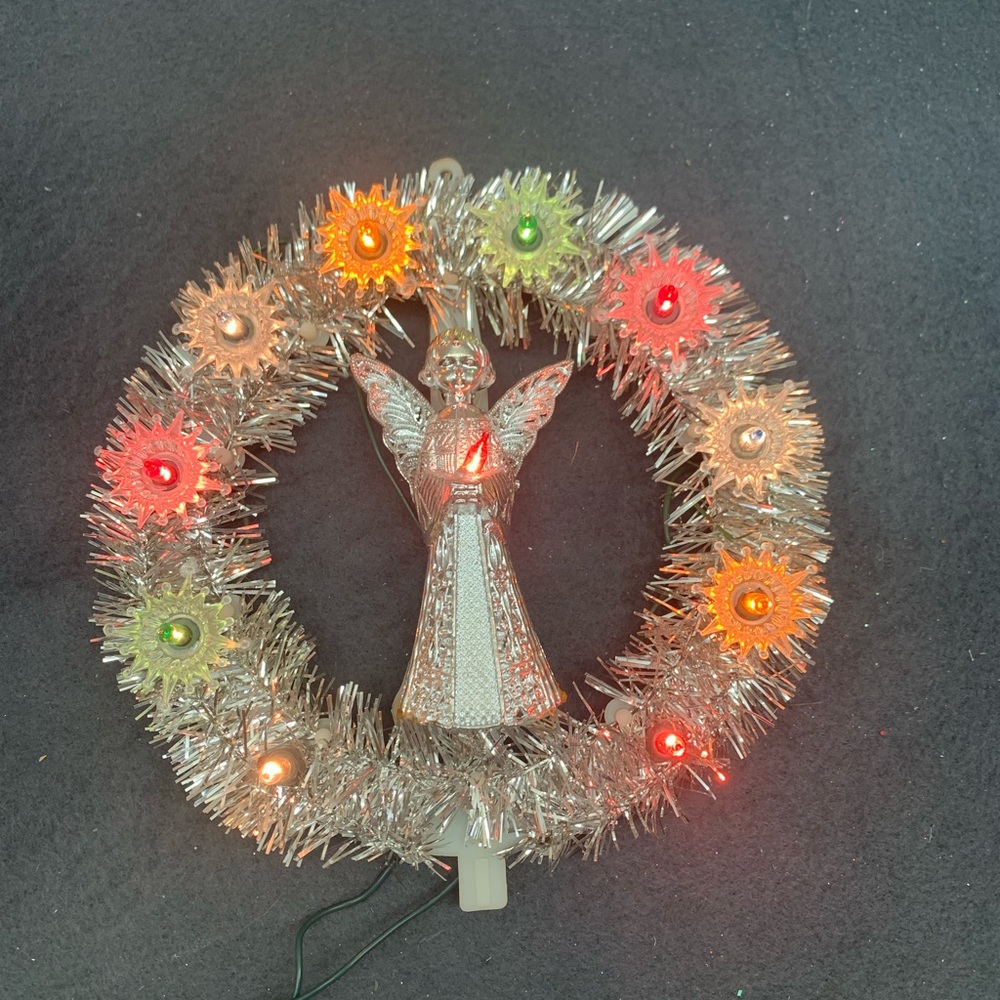 Vintage Lighted Silver Plastic Angle Tree Topper/ Wall Hanging